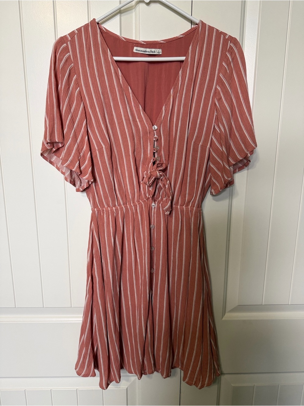 Abercrombie & Fitch Rusty Pink Striped Tie-Front Mini Dress